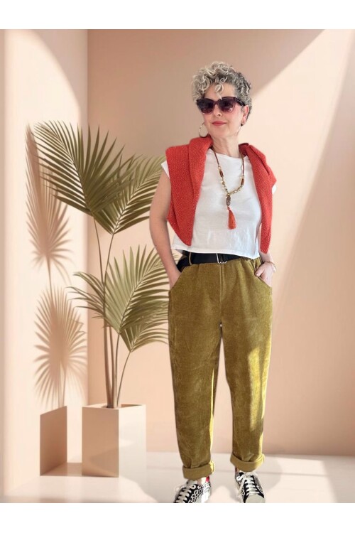 Luppo İtalyan Şönil Kemerli Havuç Pantolon Olive