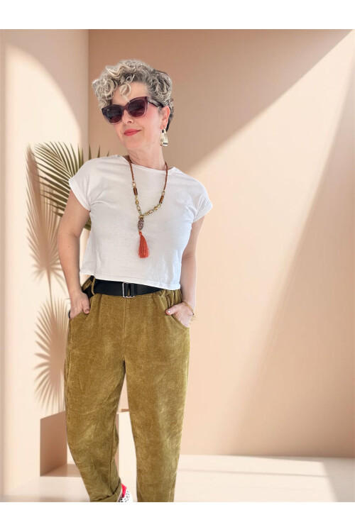 Luppo İtalyan Şönil Kemerli Havuç Pantolon Olive