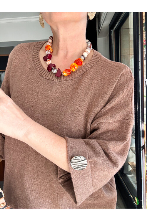 Macca Tasarım Düğme Detay Triko Bluz Vizon