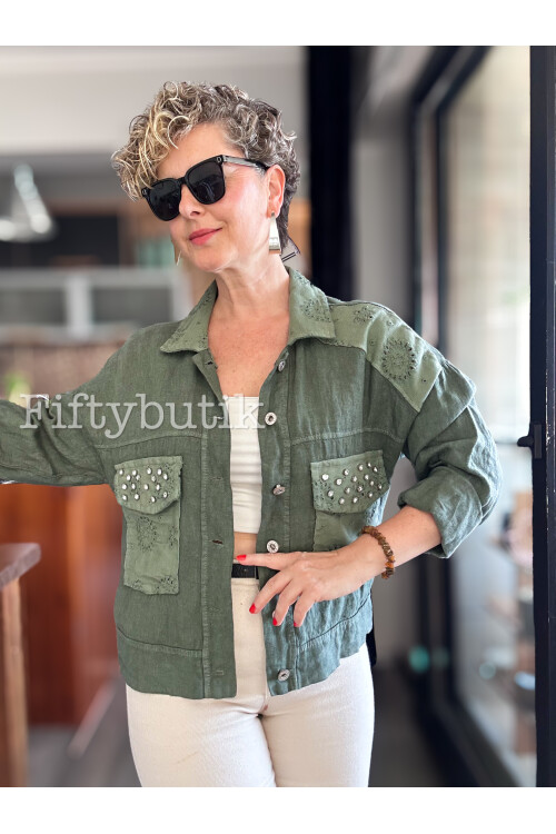 Macci İtalyan Vip Taş Detay Gömlek Ceket Haki