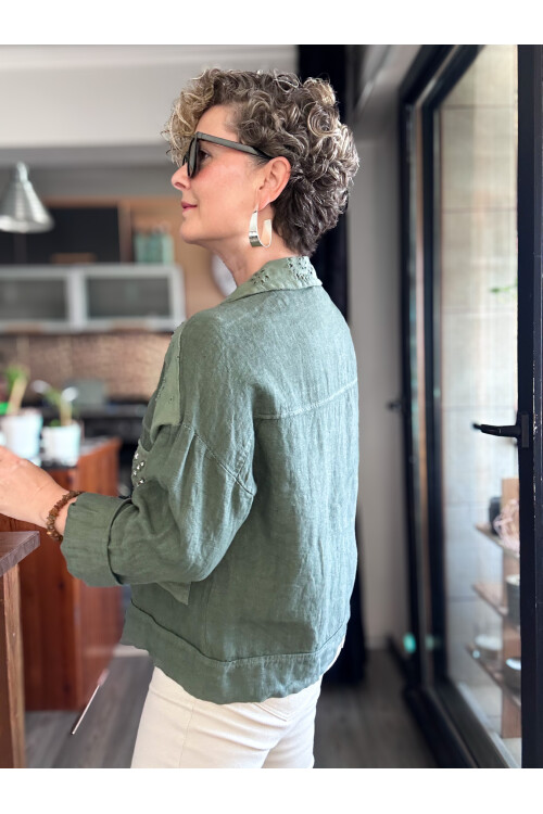 Macci İtalyan Vip Taş Detay Gömlek Ceket Haki