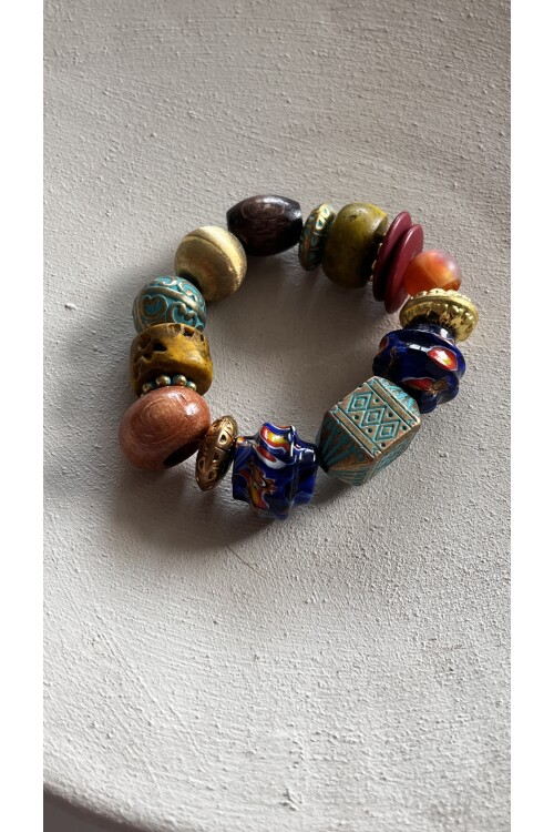 Marsi Çok Renkli Cam Tahta Detay Bileklik