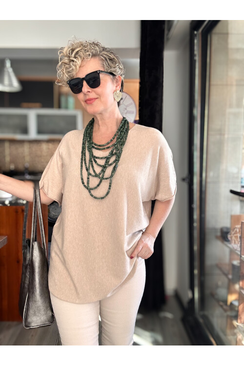 Maste İtalyan Oval Kesim Triko Bluz Bej