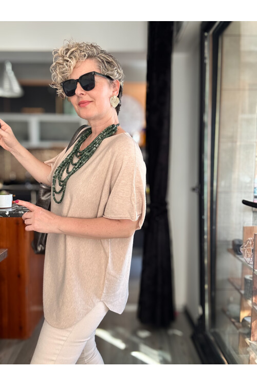 Maste İtalyan Oval Kesim Triko Bluz Bej
