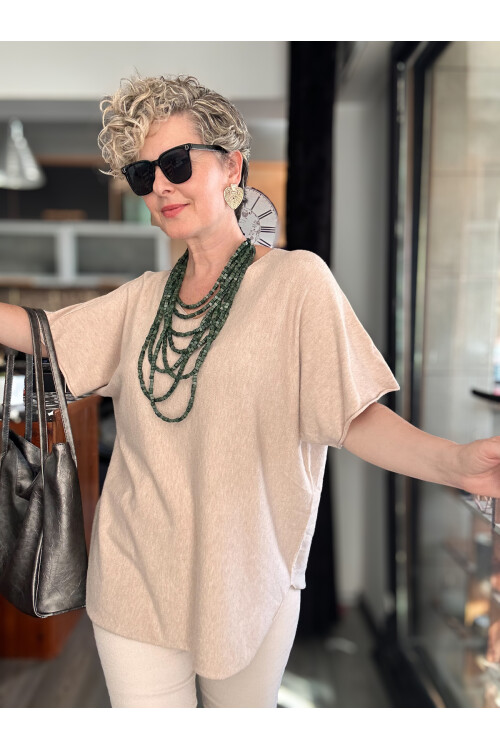 Maste İtalyan Oval Kesim Triko Bluz Bej
