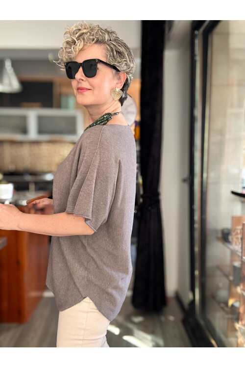 Maste İtalyan Oval Kesim Triko Bluz Vizon