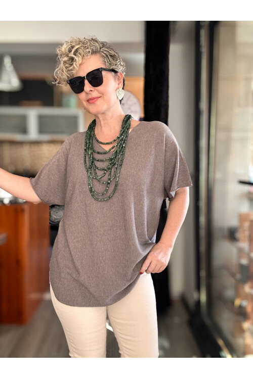 Maste İtalyan Oval Kesim Triko Bluz Vizon