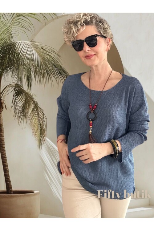 Meggis Kolyeli Tasarım Merserize İndigo Mavi