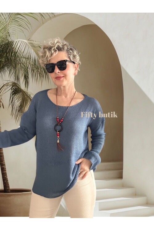 Meggis Kolyeli Tasarım Merserize İndigo Mavi