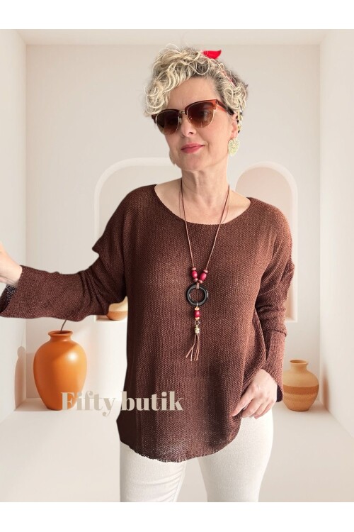 Meggis Kolyeli Tasarım Merserize Kahverengi