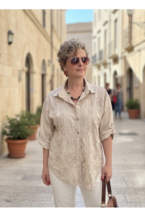 Melly İtalyan Fisto Pul Detay Gömlek Beige