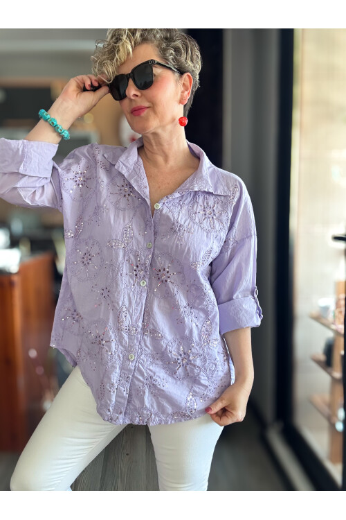 Melly İtalyan Fisto Pul Detay Gömlek Eflatun