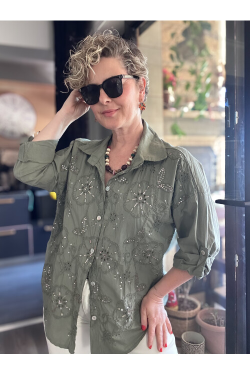 Melly İtalyan Fisto Pul Detay Gömlek Haki