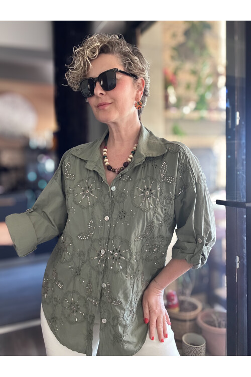 Melly İtalyan Fisto Pul Detay Gömlek Haki