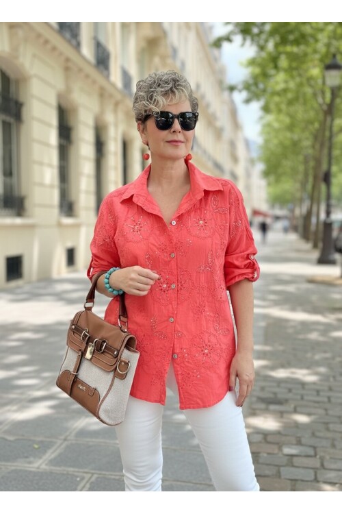 Melly İtalyan Fisto Pul Detay Gömlek Mercan