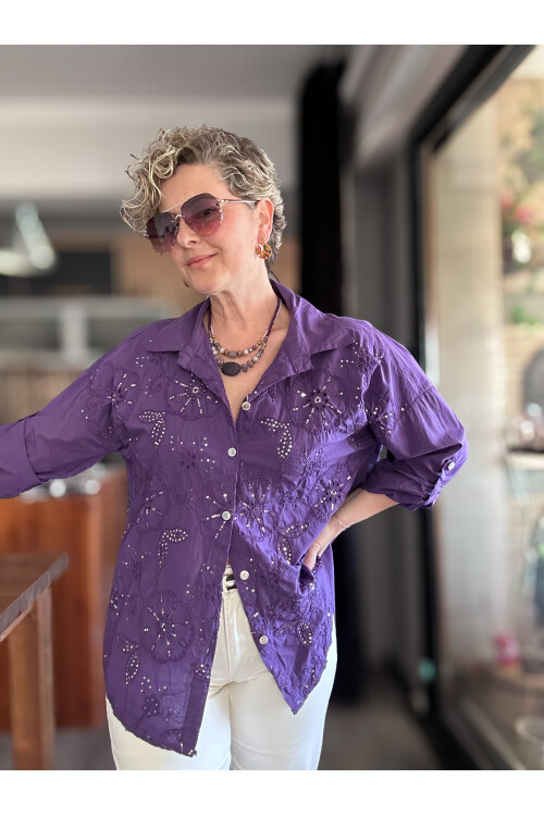 Melly İtalyan Fisto Pul Detay Gömlek Mor