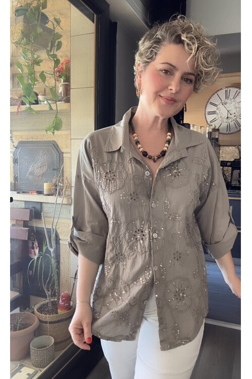 Melly İtalyan Fisto Pul Detay Gömlek Vizon