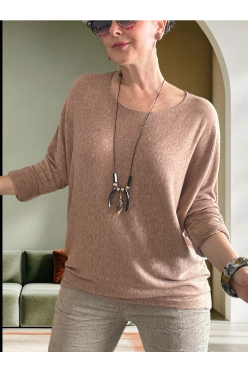 Mezzo İtalyan Kolyeli Tasarım Triko Bluz Camel