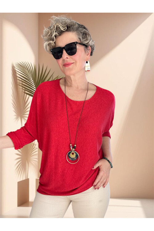 Mezzo İtalyan Kolyeli Tasarım Triko Bluz Narçiçeği