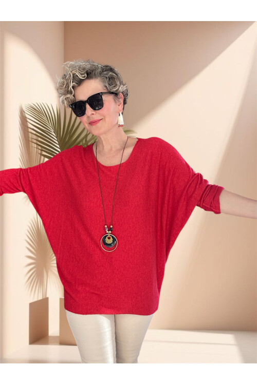 Mezzo İtalyan Kolyeli Tasarım Triko Bluz Narçiçeği