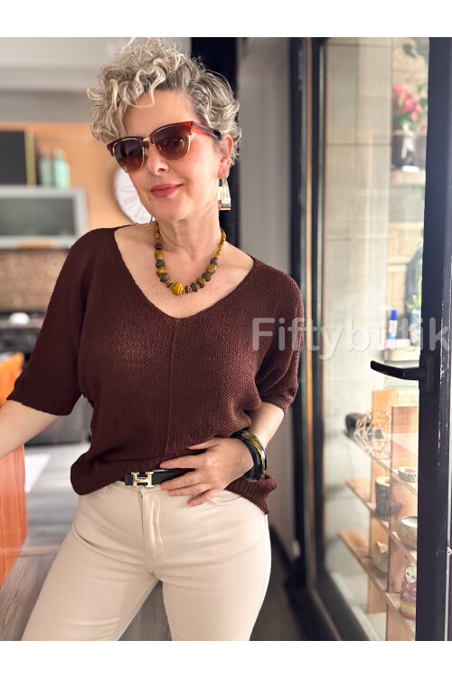 Miatta Tasarım Merserize Bluz Kahverengi