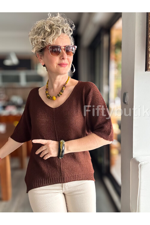 Miatta Tasarım Merserize Bluz Kahverengi