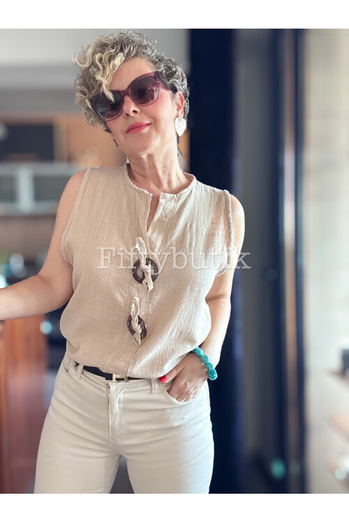 Neggi Tasarım Tokalı Bluz Beige