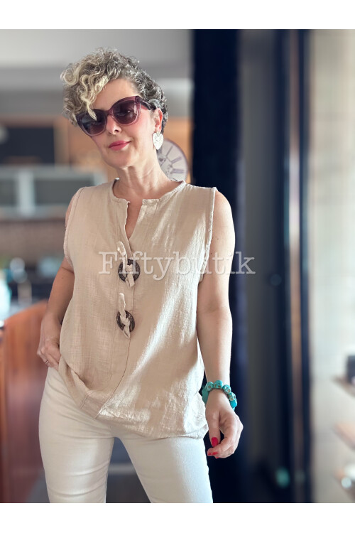 Neggi Tasarım Tokalı Bluz Beige