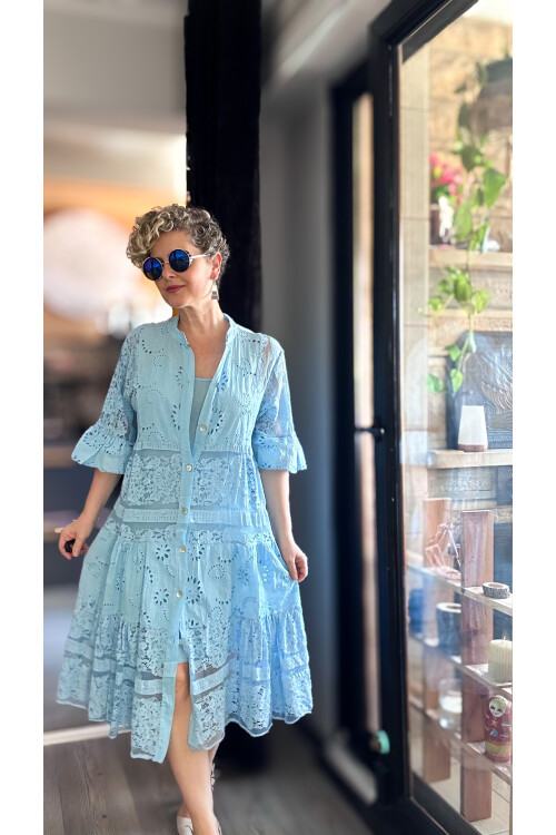 Nessi İtalyan Brode Gömlek Elbise Bebe Mavi