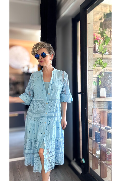 Nessi İtalyan Brode Gömlek Elbise Bebe Mavi