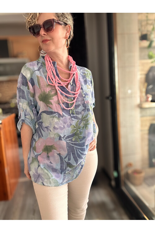 Netti Zambak Desen İtalyan Gömlek Mavi