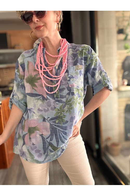 Netti Zambak Desen İtalyan Gömlek Mavi