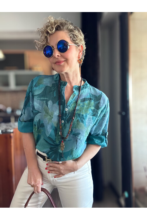 Netti Zambak Desen İtalyan Gömlek Mint