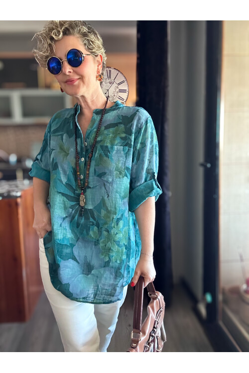 Netti Zambak Desen İtalyan Gömlek Mint