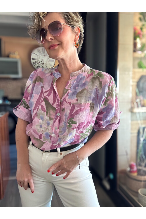 Netti Zambak Desen İtalyan Gömlek Pembe