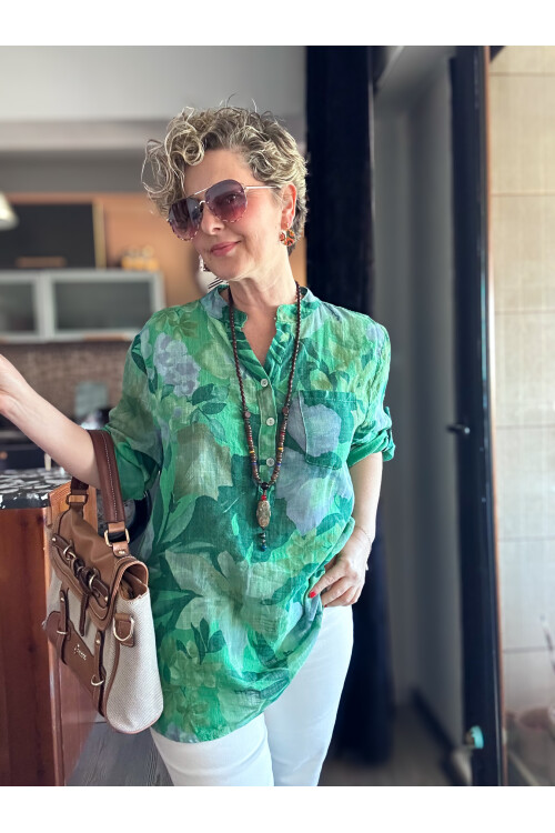 Netti Zambak Desen İtalyan Gömlek Yeşil