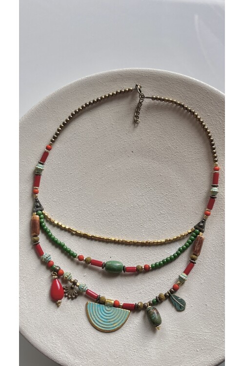 Nira Pirinç Cam Etnik Kolye