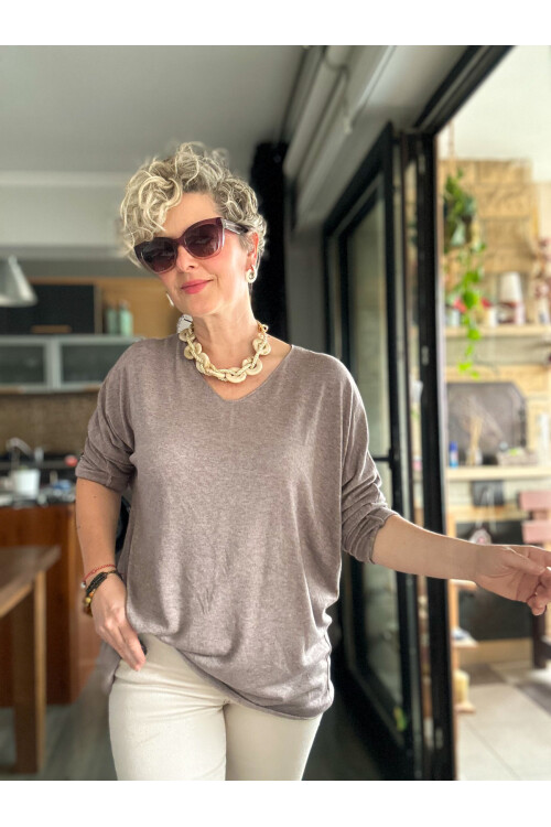 Nonna İthal V Yaka Tasarım Triko Vizon