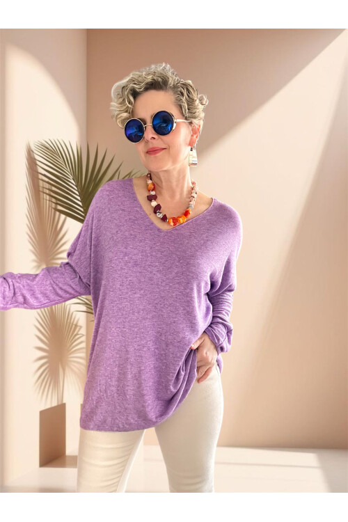 Nonna İthal V Yaka Tasarım Triko Lila