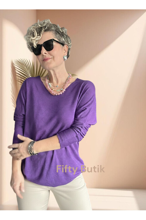 Nonna İthal V Yaka Tasarım Triko Menekşe