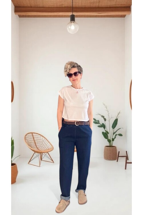 Opus İtalyan Vip Likralı Kemerli Jean Pantolon Mavi