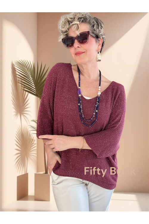 Otto İtalyan Sim Detay Triko Bluz Bordo