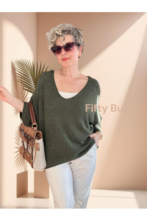 Otto İtalyan Sim Detay Triko Bluz Haki