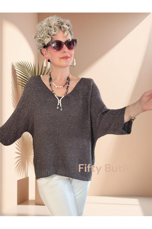 Otto İtalyan Sim Detay Triko Bluz Kahve