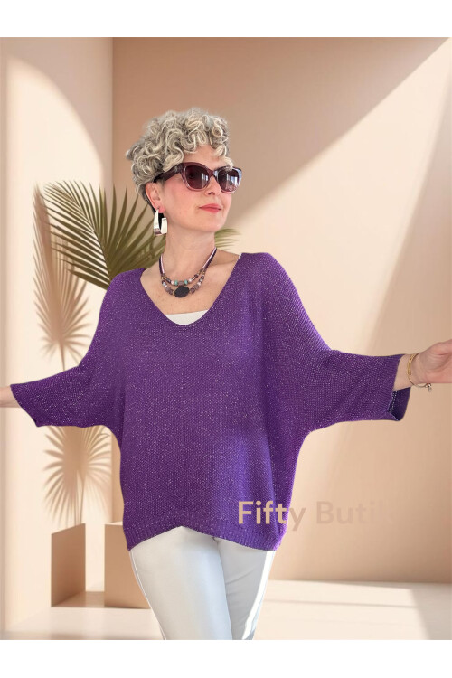 Otto İtalyan Sim Detay Triko Bluz Mor