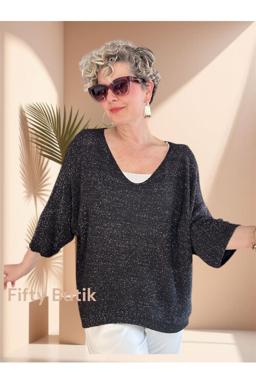 Otto İtalyan Sim Detay Triko Bluz Siyah