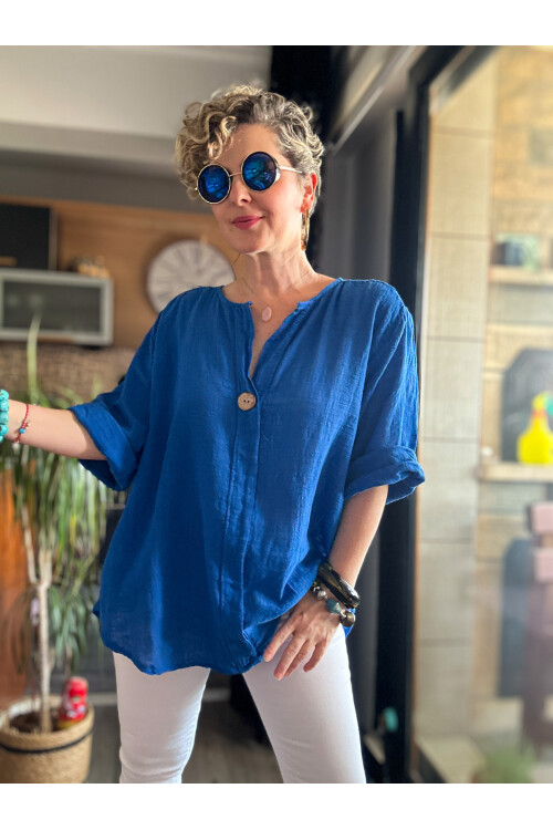 Peppino İtalyan Tahta Düğme Detay Bluz Sax