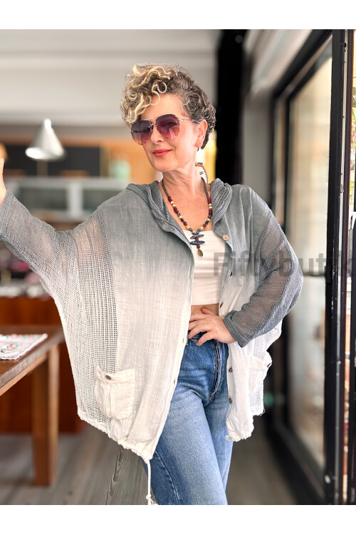 Pergi Batik File Detay Kapşonlu Ceket Gri