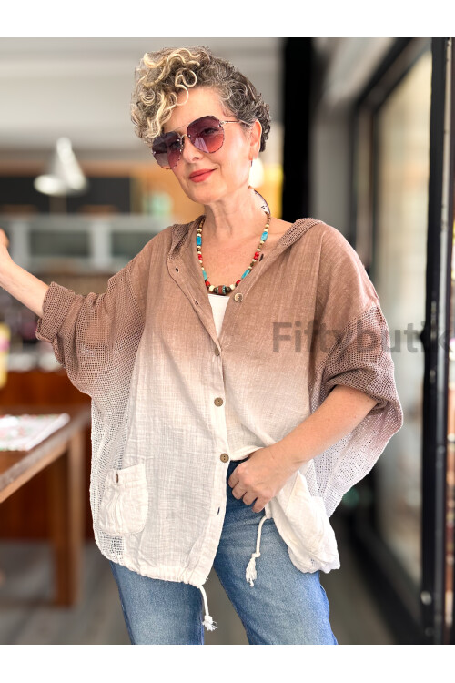 Pergi Batik File Detay Kapşonlu Ceket Vizon