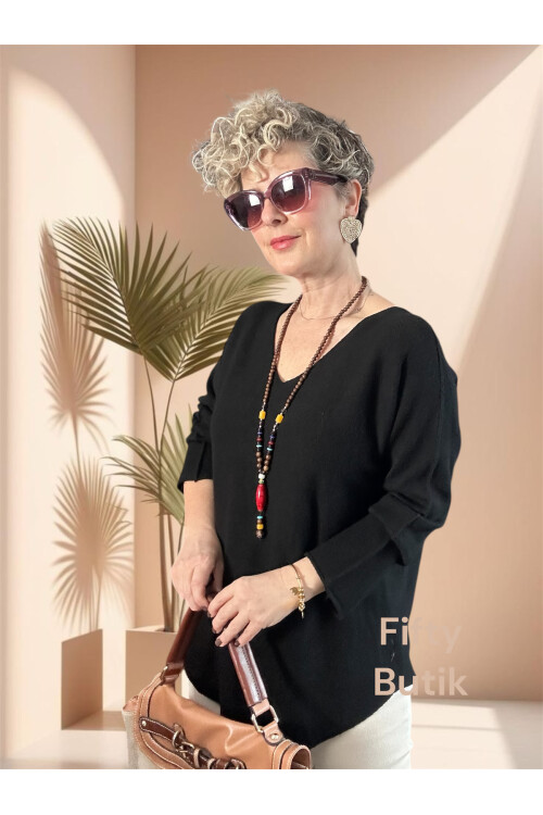 Piatti İtalyan V Yaka Yumoş Oval Triko Siyah